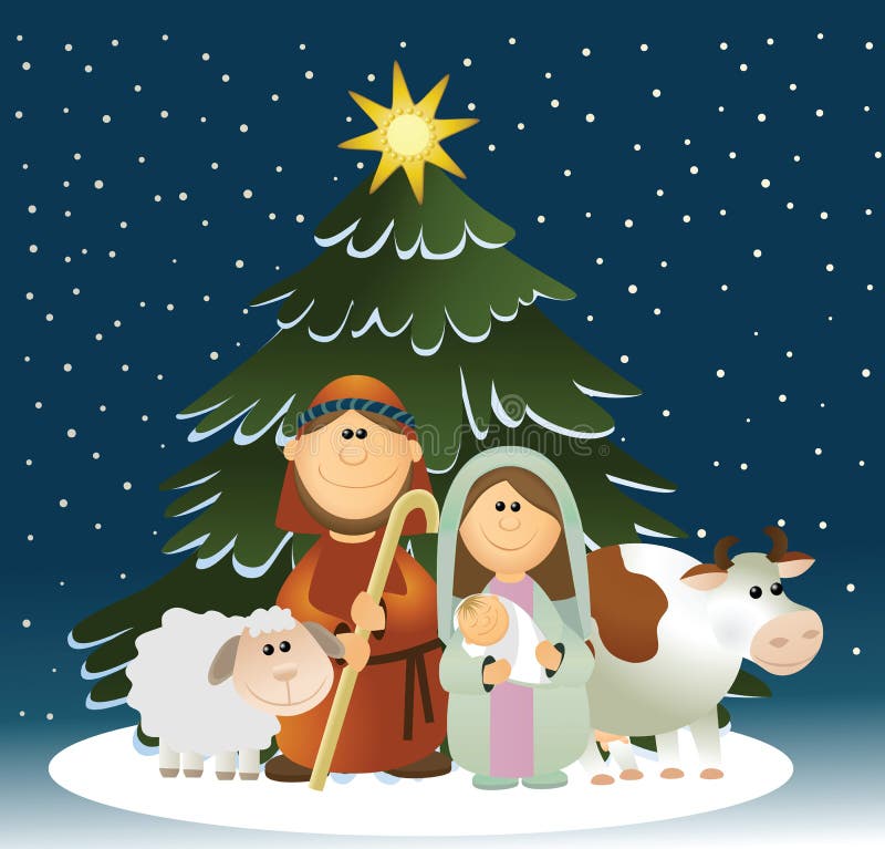 Holiday background with cartoon Holy Family. Holiday background with cartoon Holy Family