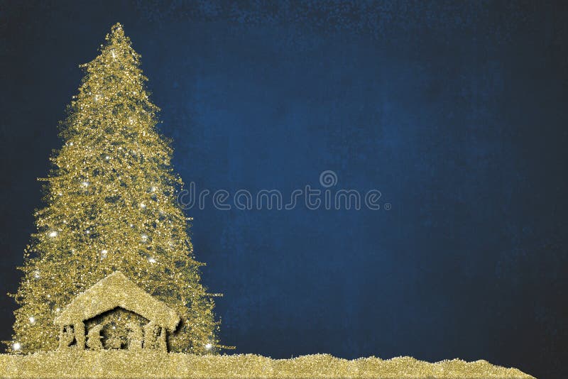 Christmas Nativity Scene and tree, religious greetings cards