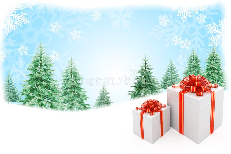 Christmas nature background with gift boxes