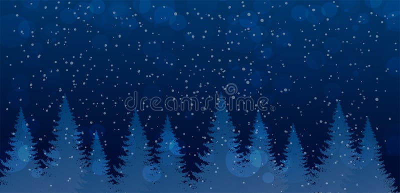 Christmas and New Year Banner with Place for Text. Winter Night Forest with  Falling Snow Stock Vector - Illustration of freeze, season: 163628502