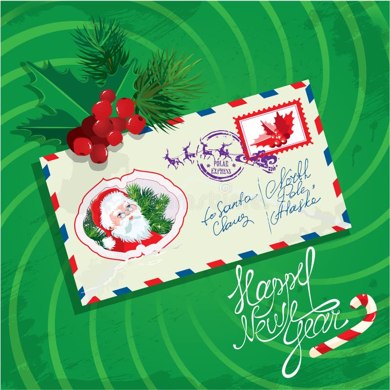 Christmas and New Year card with envelope, christm stock illustration Christmas and New Year card with envelope, christm stock illustration
