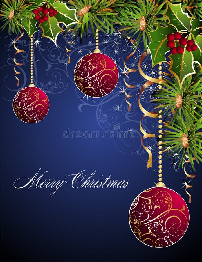 Christmas and New Year card with red balls