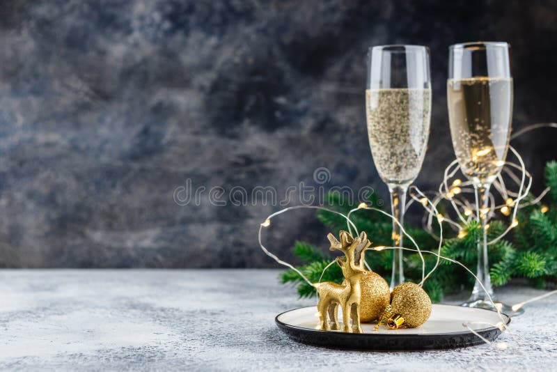 Festive place setting for christmas dinner. Top view. Copy space