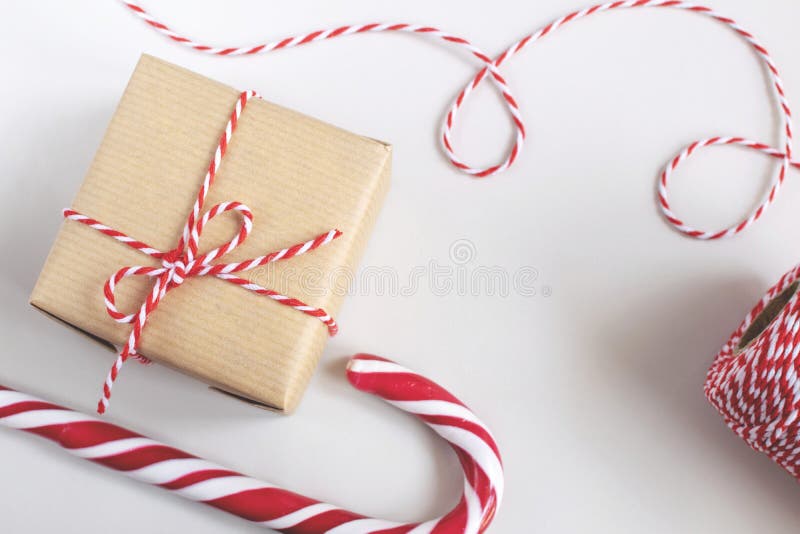 Christmas or New Year concept - present box in craft paper stock photo
