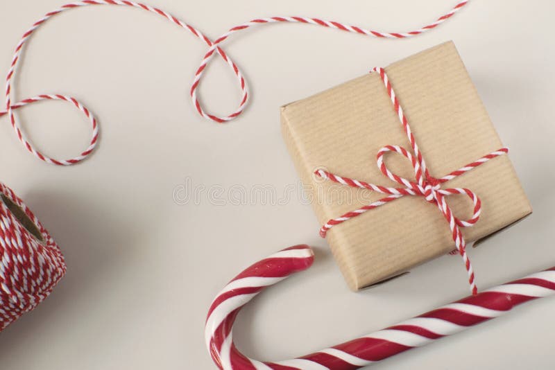 Christmas or New Year concept - present box in craft paper stock images