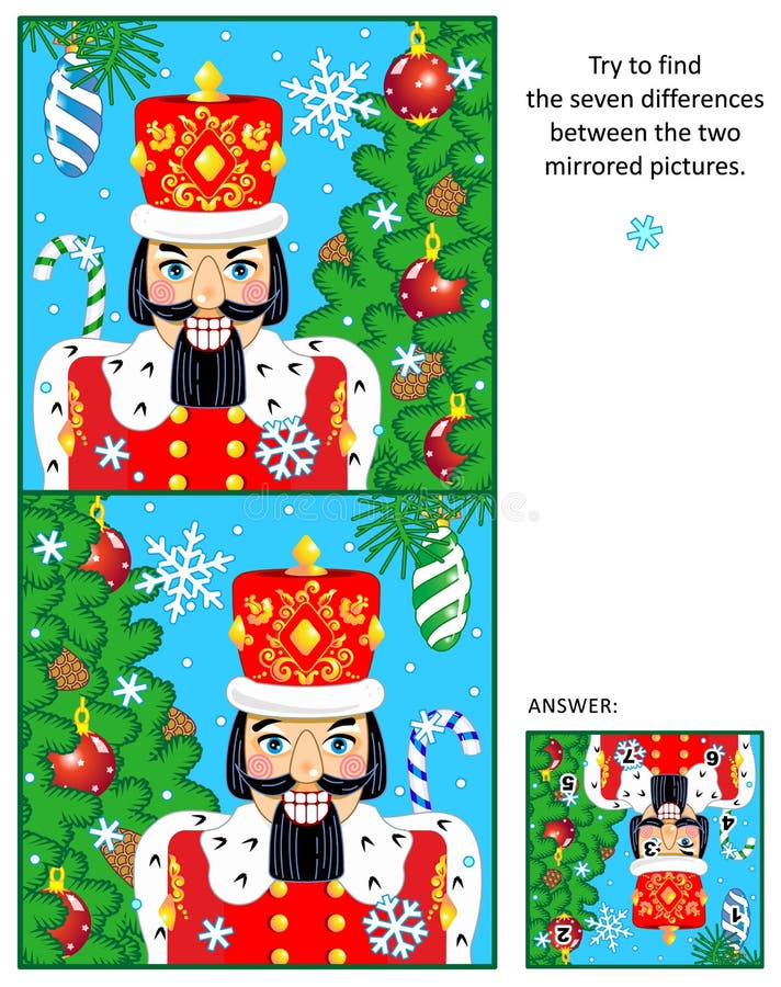 Christmas or New Year find the differences picture puzzle with nutcracker vector illustration Christmas or New Year find the differences picture puzzle with nutcracker vector illustration