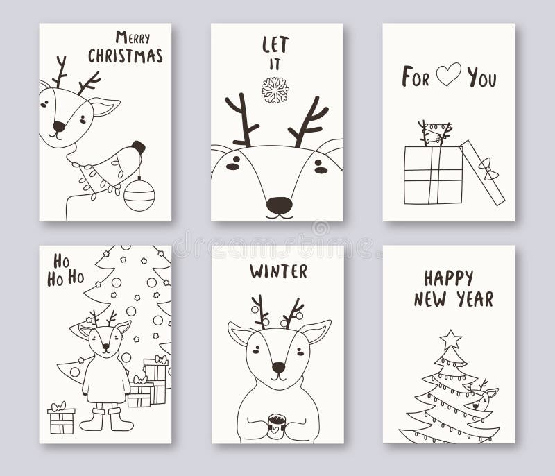 Christmas 2022 Doodle Christmas And New Year Gift Tags And Cards 2022 With Cute Deer And Christmas Tree. . Hand Drawn Doodle Design Elements Stock Vector - Illustration Of Collection, Season: 234358748