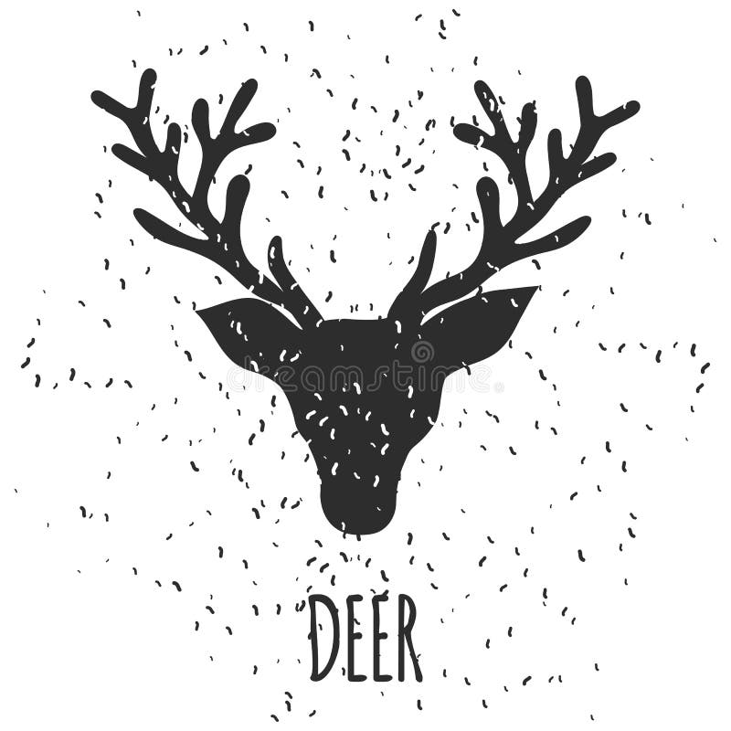 Christmas and New Year hand drawn greeting card with black sketch deer head silhouette vector illustration Christmas and New Year hand drawn greeting card with black sketch deer head silhouette vector illustration