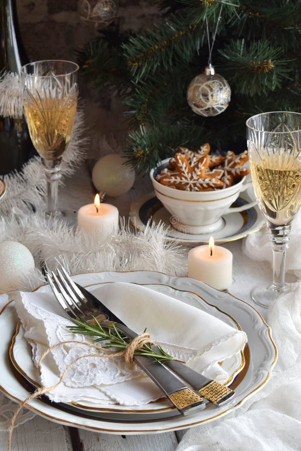 Christmas and New Year Holiday Table Setting. Celebration. Place