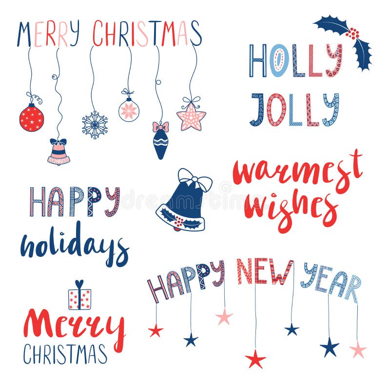 Christmas and New Year Quotes Set Stock Vector Illustration of gift