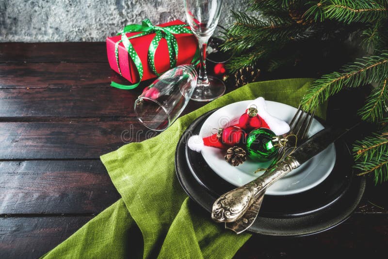 Christmas or New Year table setting royalty free stock photo Christmas or New Year table setting royalty free stock photo