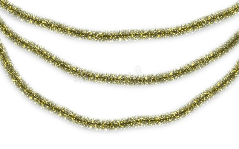 Christmas or New Year traditional decorations. Hanging glitter Xmas tinsel garland. Decor element. Vector illustration royalty free illustration