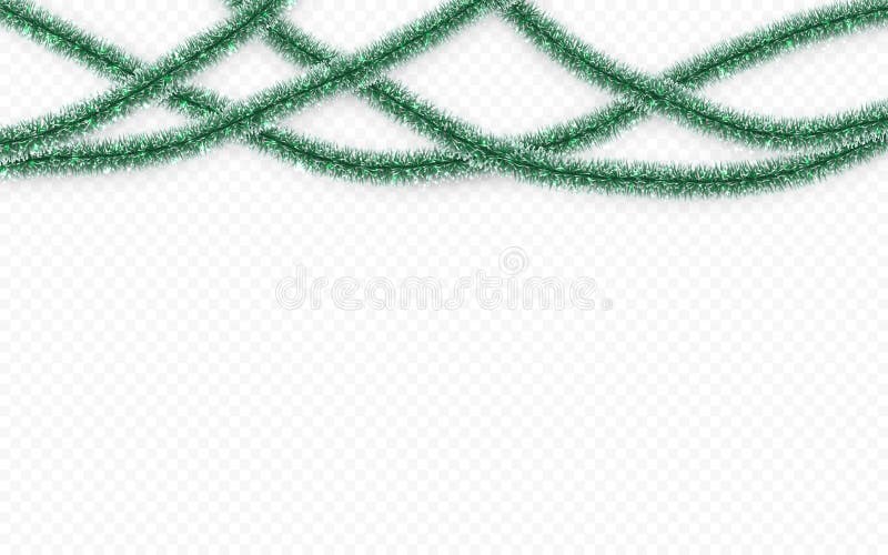 Christmas or New Year traditional decorations. Hanging glitter Xmas tinsel garland. Decor element. Vector illustration stock illustration