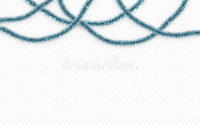 Christmas or New Year traditional decorations. Hanging glitter Xmas tinsel garland. Decor element. Vector illustration royalty free illustration