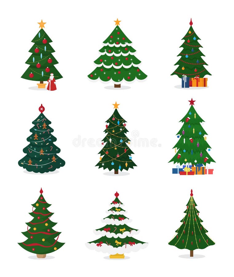 Christmas New Year tree vector icons with ornament star xmas gift design holiday celebration winter season party plant. vector illustration Christmas New Year tree vector icons with ornament star xmas gift design holiday celebration winter season party plant. vector illustration