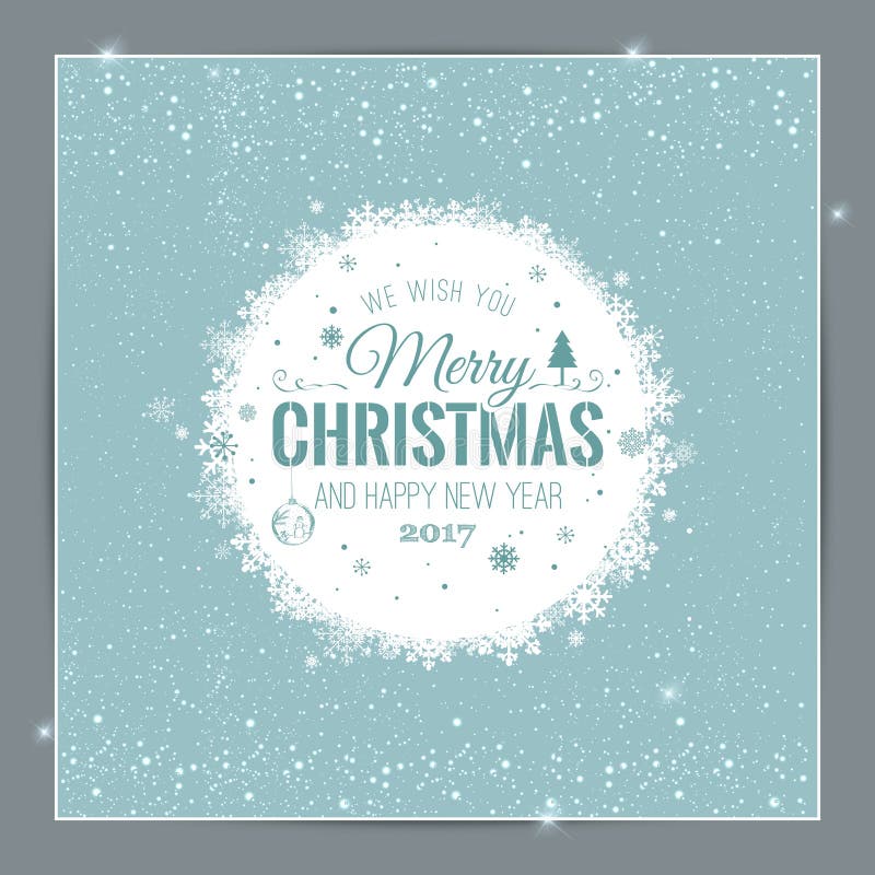 Christmas And New Year Typographical on shiny Xmas background with snowflakes, light, stars. Vector Illustration stock illustration