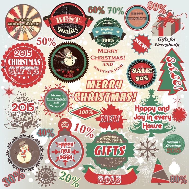 Christmas and New Year vector labels set in retro style