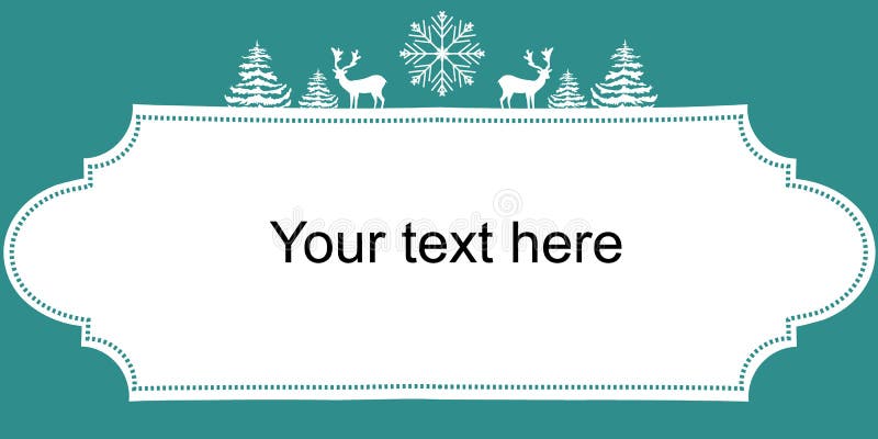 Christmas New Years Web Banner Poster. White Silhouettes Deers Fir Trees Snow Flake. Vintage Frame. Copy Space for Text.