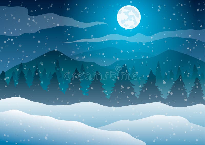 Flat vector night landscape wallpaper with mountain and cabin