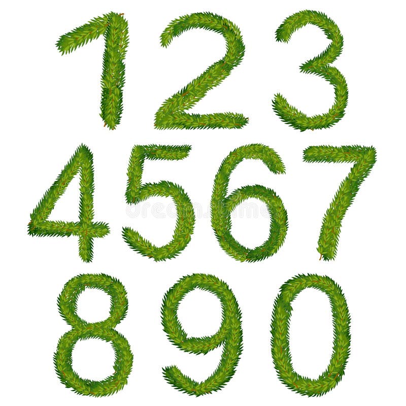 Vector green numbers 1234567890 - font with English alphabet Stock Vector