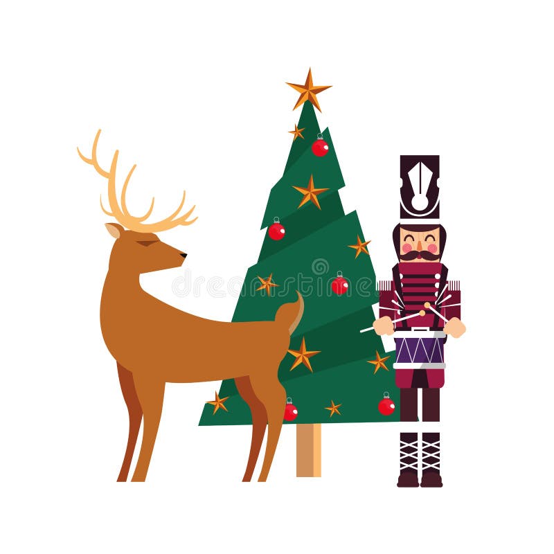 Christmas Nutcracker Tree and Reindeer Stock Vector Illustration of