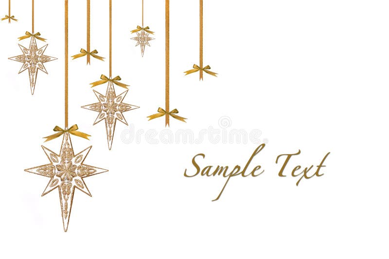 Christmas Ornament Stars Hanging from Ribbon and B