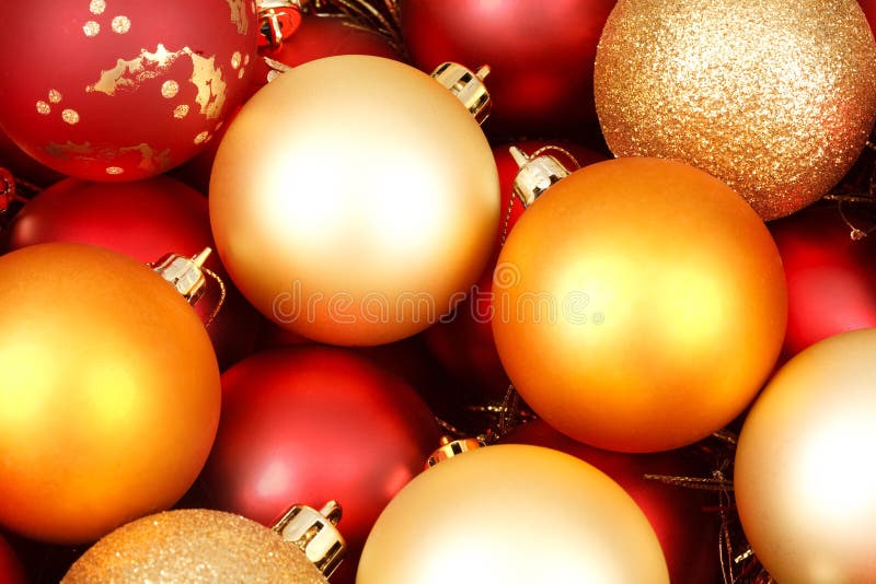 Red Christmas Ornaments Curly Ribbons Stock Image - Image of christmas ...