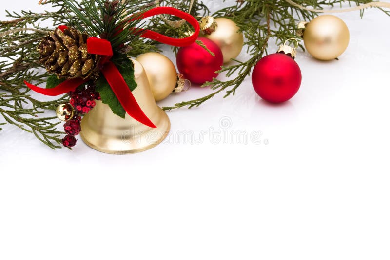 Red Christmas Bulbs and Star in White Snow Border Stock Photo - Image ...