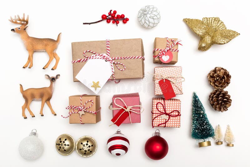 Christmas Ornaments With Gift Boxes Stock Photo Image of pinecone