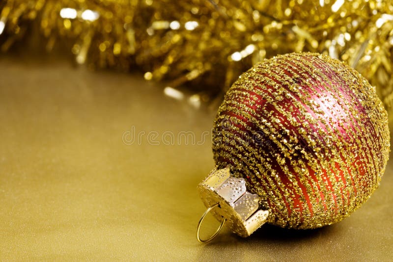 Christmas Ornaments with Glitter Background. Carefully spotted and retouched.