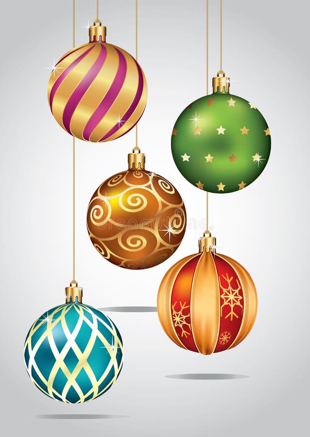 Christmas Ornaments Hanging on Gold Thread. Stock Vector - Illustration ...
