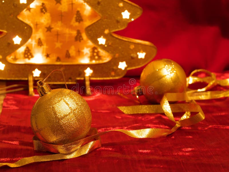 Christmas ornaments on red stock image. Image of decor - 3656691