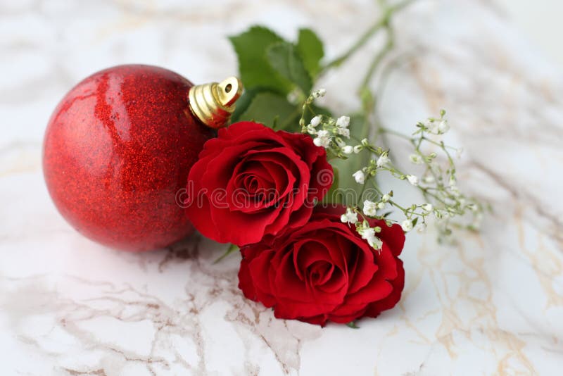 Christmas Decoration with White Roses Stock Image - Image of blossom ...