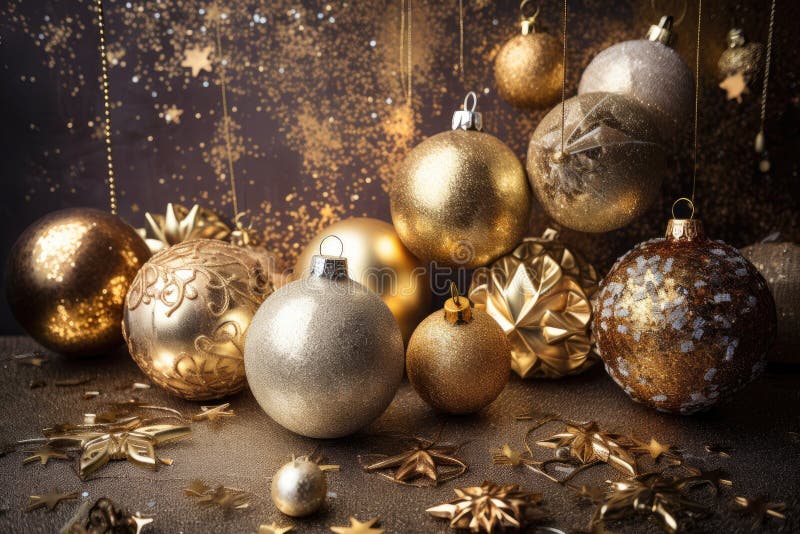 Christmas Ornaments on a Table with Gold. Generative AI Stock ...
