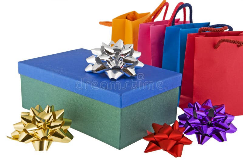 Christmas package with colored bags