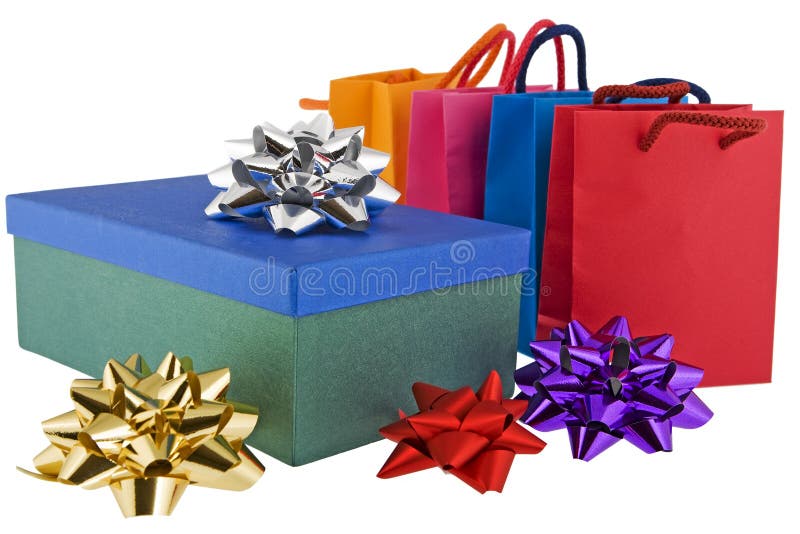 Christmas package with colored bags