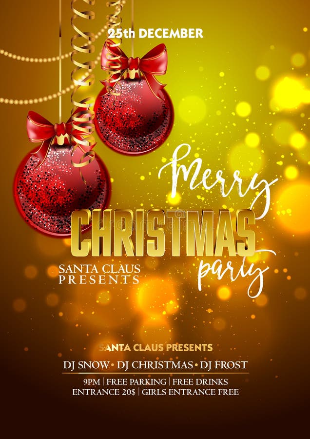 Christmas Party Design Template with Decoration Balls. Stock Vector ...