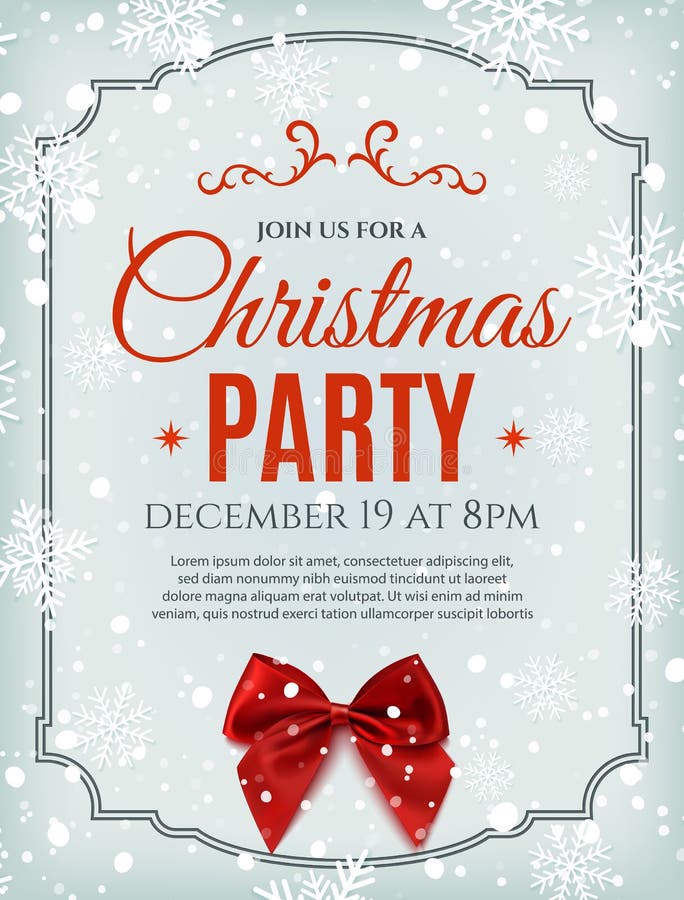 Christmas party poster template with red bow.
