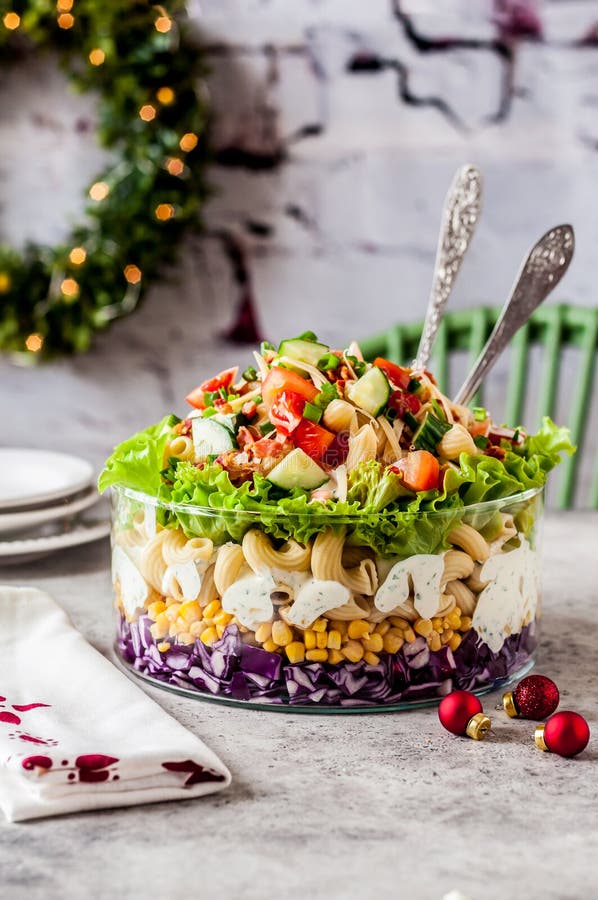 Christmas Pasta Salad stock photo. Image of layer, italian - 159899388