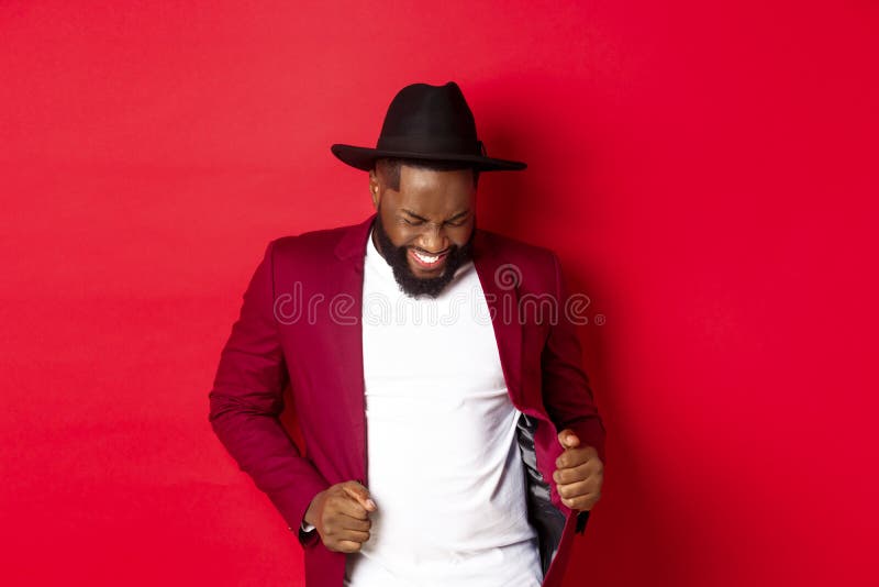 Christmas And People Concept. Happy Black Man Celebrating New Year And ...