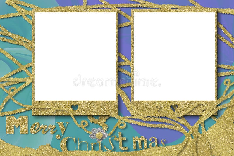 Christmas Photo Frame Greetings Cards. Santa Claus Sleigh Stock