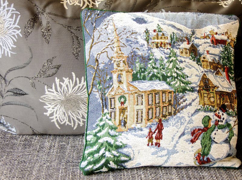 Christmas Pillow Grey Colored Sofa Stock Photos Free & RoyaltyFree