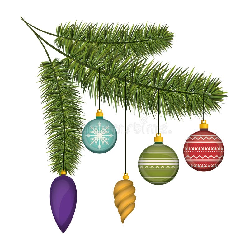 Christmas Pine Branches with Colorful Garlands Stock Vector