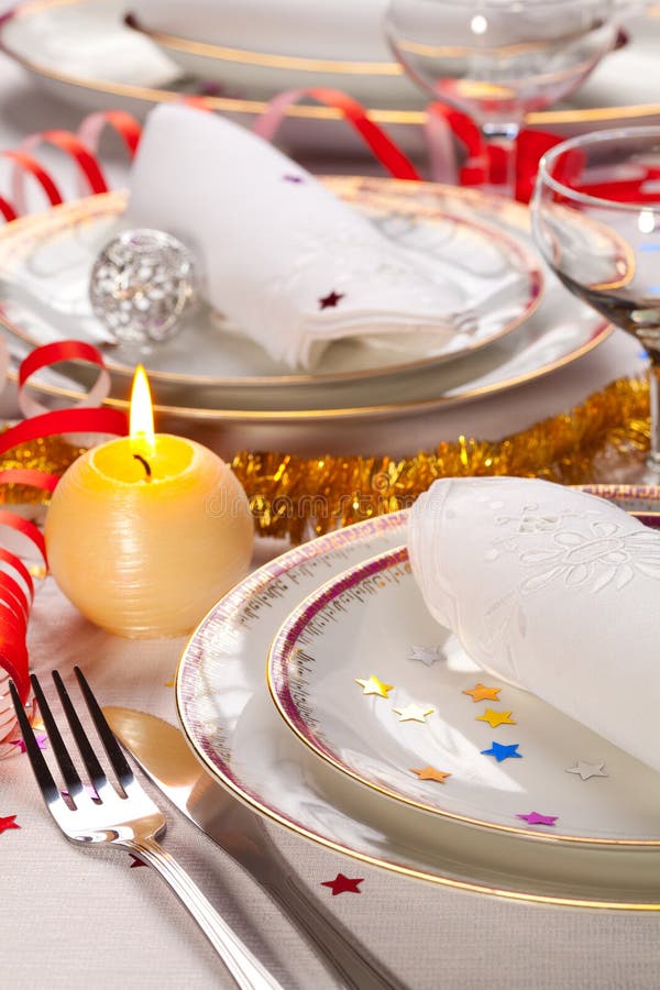 Elegant New Year`s Eve Or Christmas Holiday Place Setting. Fine Dining