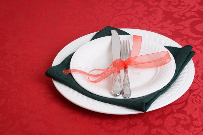 Christmas Table Place Settings in Aqua Blue, Silver and White Stock