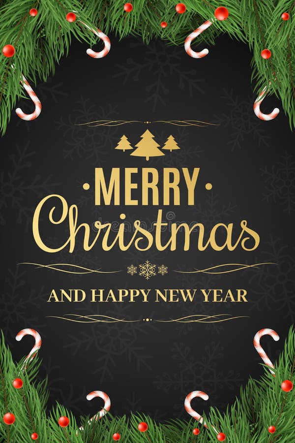 Christmas Poster. Christmas Tree, Garland. Happy New Year Stock Vector -  Illustration of gold, dark: 103996332