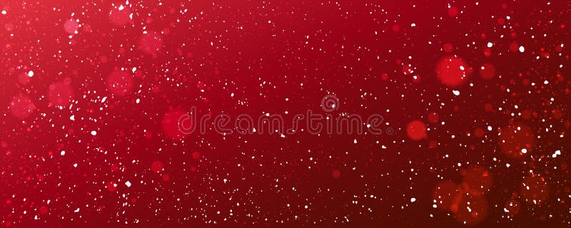 Christmas red background with snowflakes, light, stars. Xmas and New Year theme