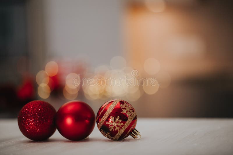 Christmas red balls in a defocused background