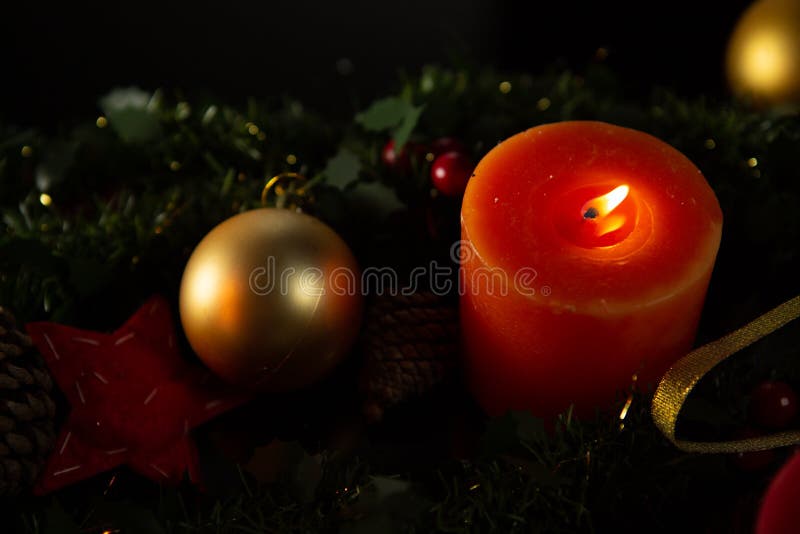Christmas red circle candles with gold ball stock photography