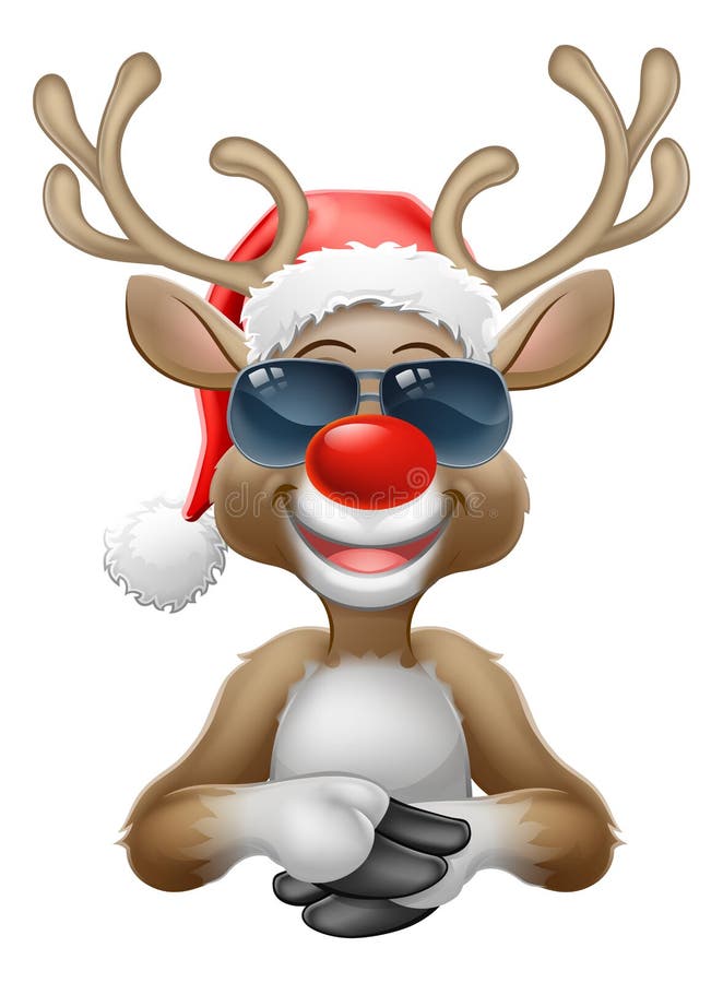 Christmas Reindeer Santa Hat Sunglasses Cartoon